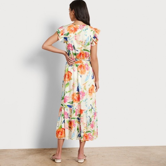 NWT Sam Edelman V-Neck Floral Midi Dress in White/Multi - Picture 2 of 9